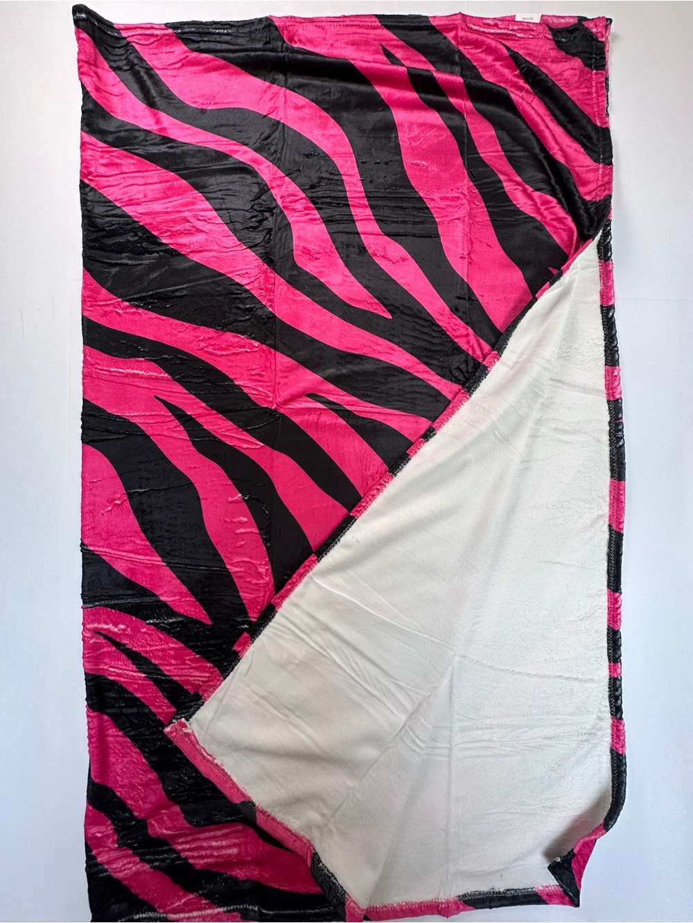 Pink Black Zebra Print Plush Throw Blanket Y2K Cozy Shiny Finish 50x61